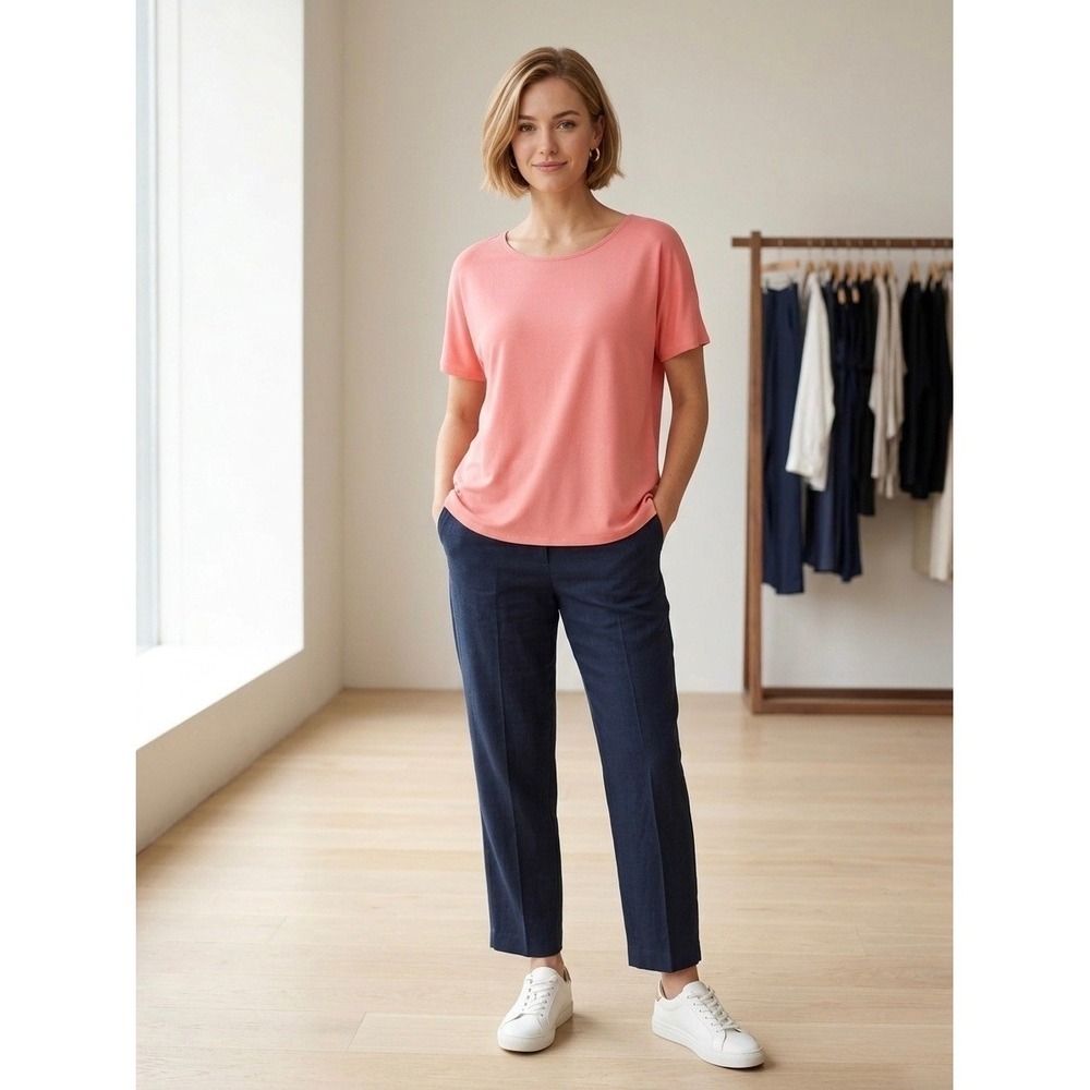 Eileen Fisher Woman 100% Silk Jersey Knit Scoop Neck Tee Coral Pink 3X S2GK-2